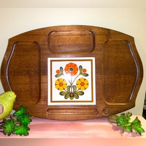 Gail Craft Charcuterie Cheese Board Serving Tray Wood with Ceramic Tile.